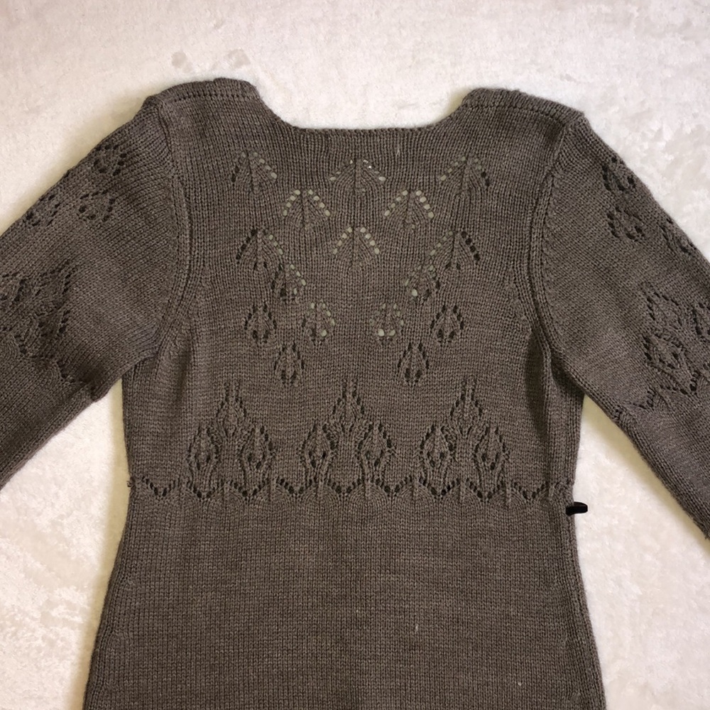 Mocha Brown Knit Bow V-Neck Long Sleeve Sweater Dress - Picture 5 of 6